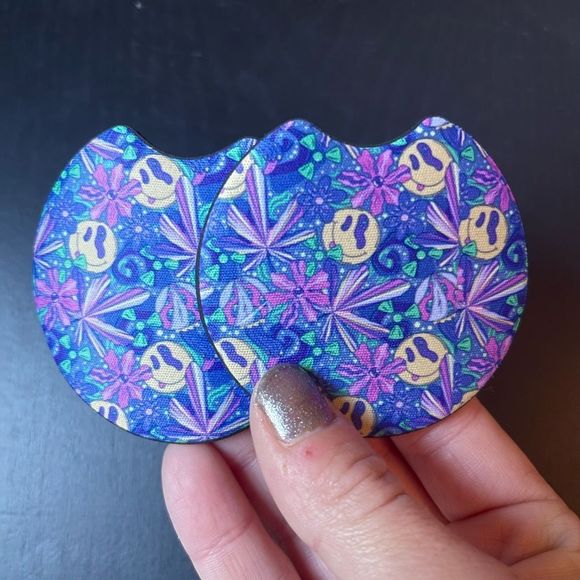 Trippy Smiley Face Car Accessories | Trippy Car Coaster Set | - Picture 5 of 15